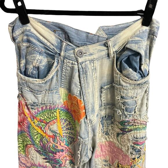 NWT Magnolia Pearl Sea Dragon Applique Miners Denims Faded Indigo Patches OS - Picture 6 of 16